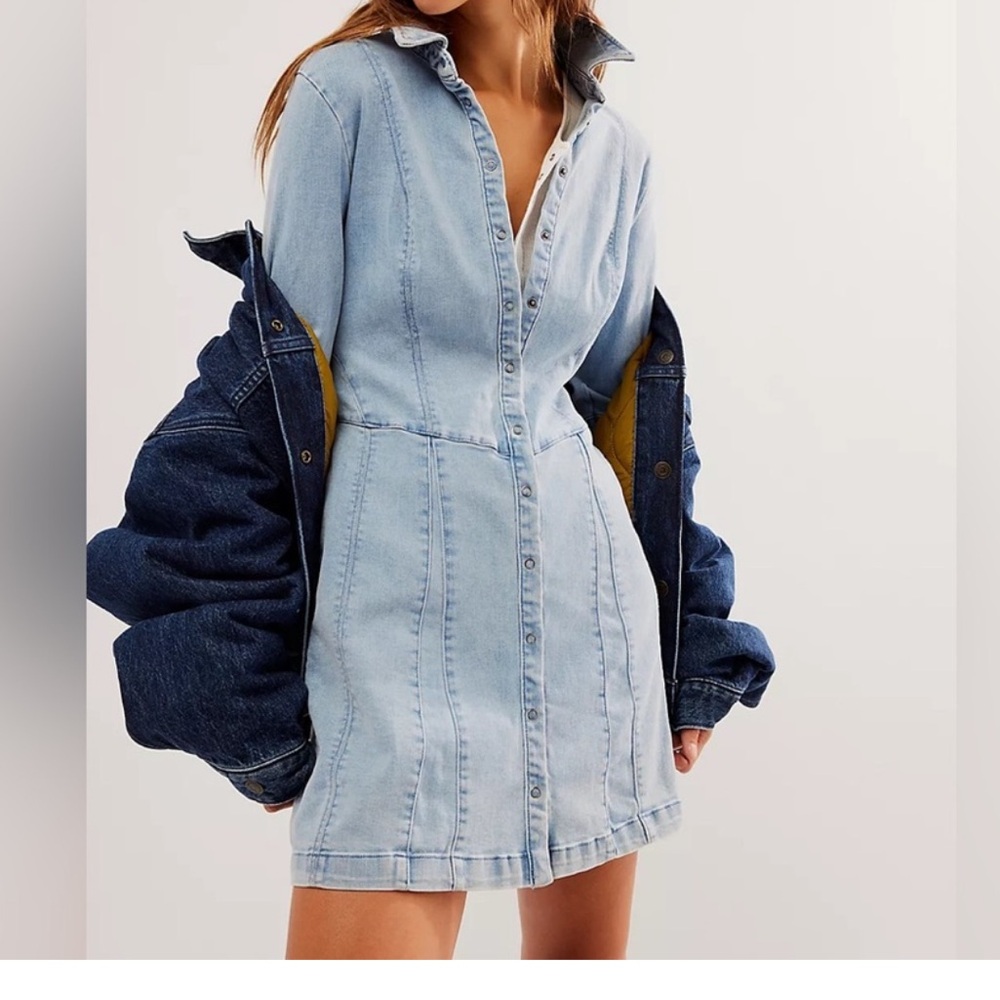 Free People Light Blue Long Sleeve Dress/Cardigan - Picture 3 of 10